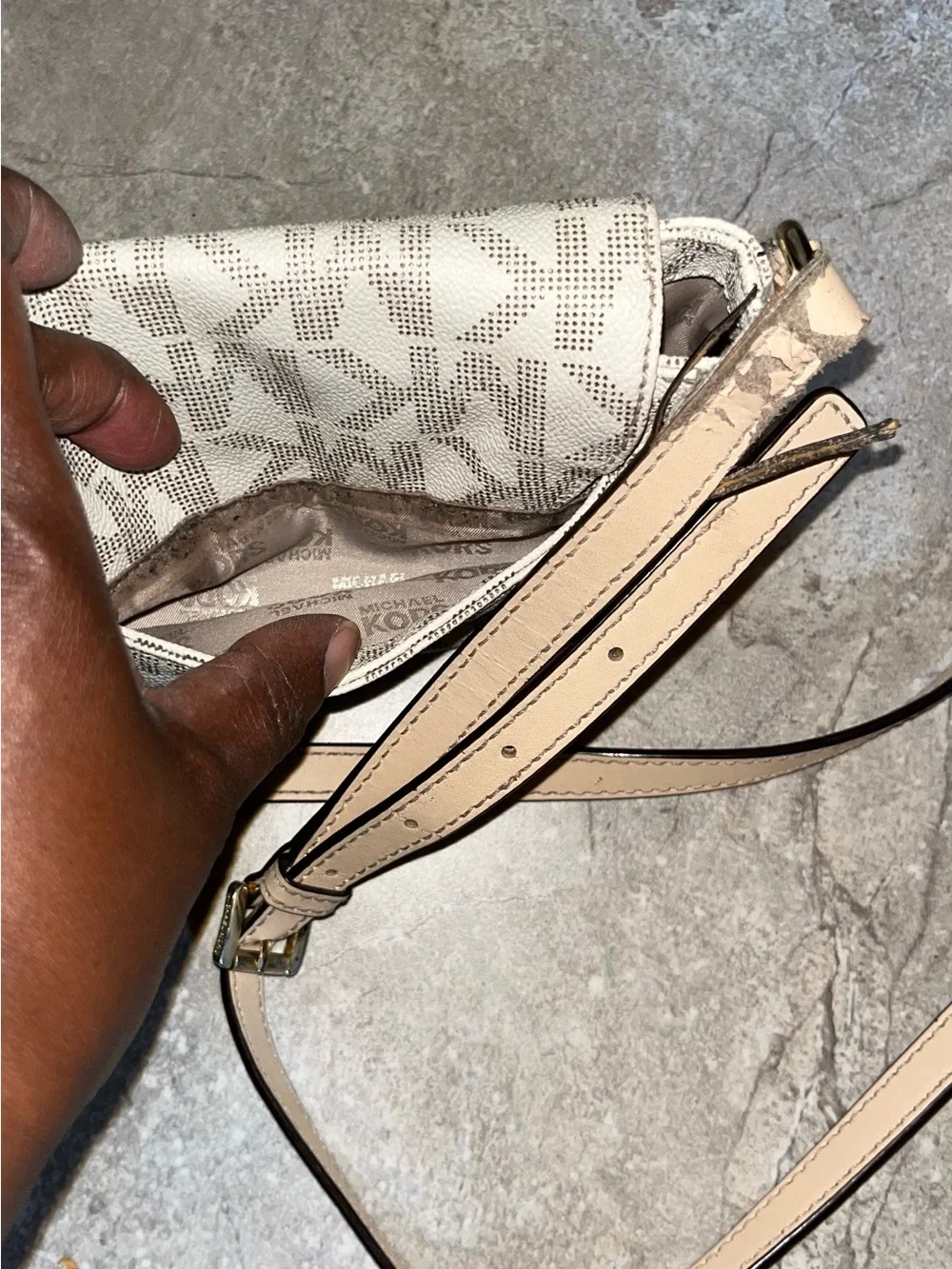 Michael Kors Cream MK Logo Crossbody with Gold Plate
